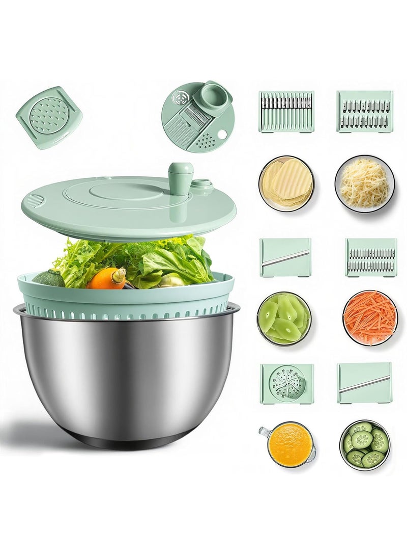 Bukela Stainless Steel Salad Spinner 3-in-1, One-Touch Stop and Non-Slip Base, Vegetable Dryer for Kitchens, Parties, and Health-Conscious People, 5.3 Qt - Image 1
