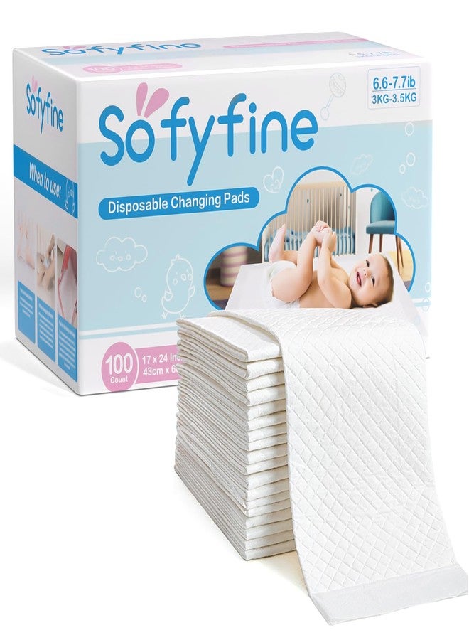 SOFYFINE فوط تغيير حفاضات الأطفال من سوفي فاين (100 فوطة) - فوط سرير للاستخدام مرة واحدة - فوط مانعة للتسرب - وسادة طاولة تغيير الحفاضات - حصيرة تغيير حفاضات ناعمة - 17 × 24 بوصة - أبيض - Image 1