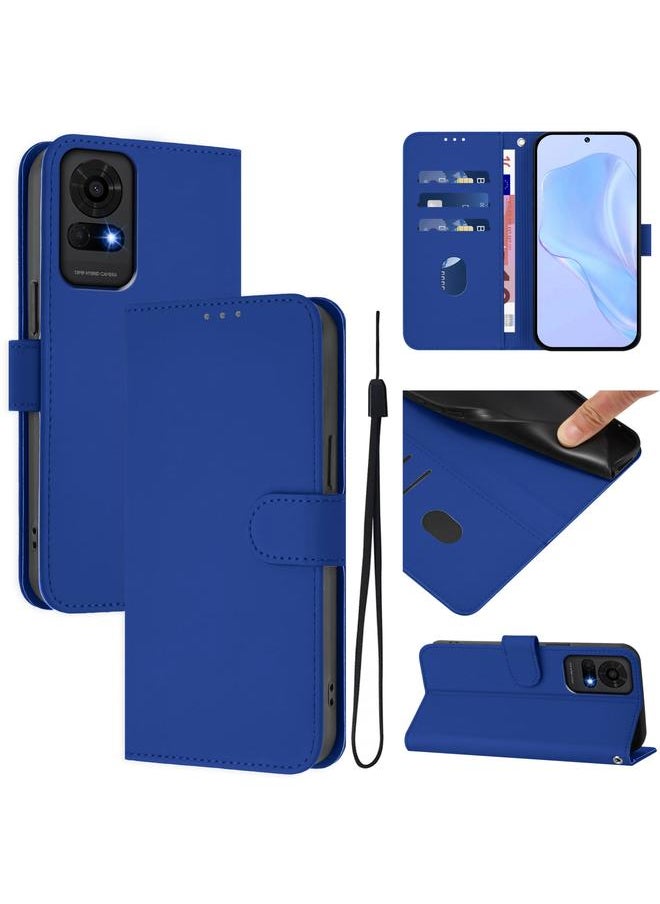 For TCL 50 LE Skin Feel Solid Color Leather Phone Case with Lanyard(Dark Blue)