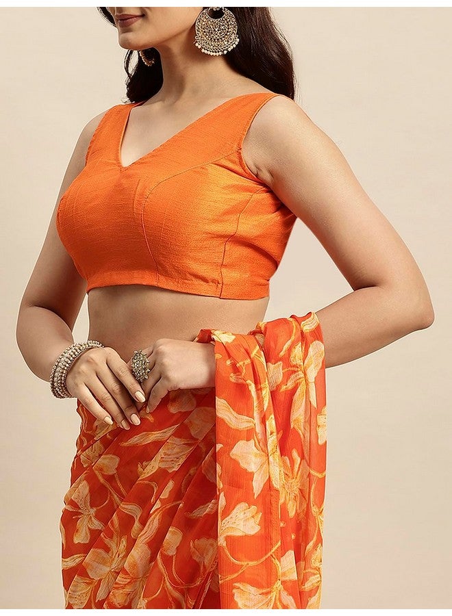 RATAN Women's Chiffon Floral Printed Saree with Unstitched Blouse Piece(DVF-BP-40507_Orange) - Image 5