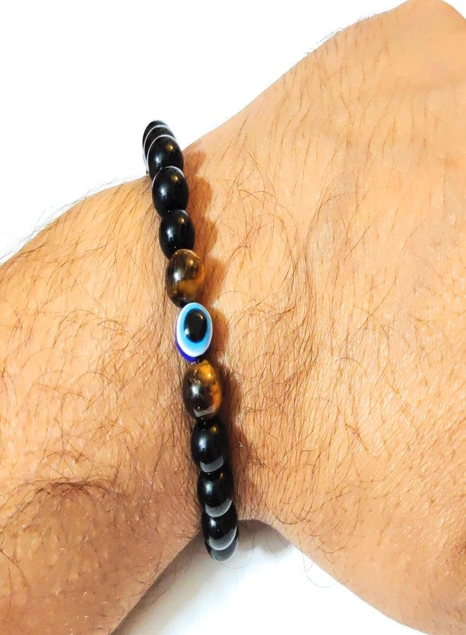 Jewel string Evil Eye with Tiger Eye black bead bracelet for confidence,luck,realese fear and anxiety for boy girl men women(size 7 inch) - Image 3