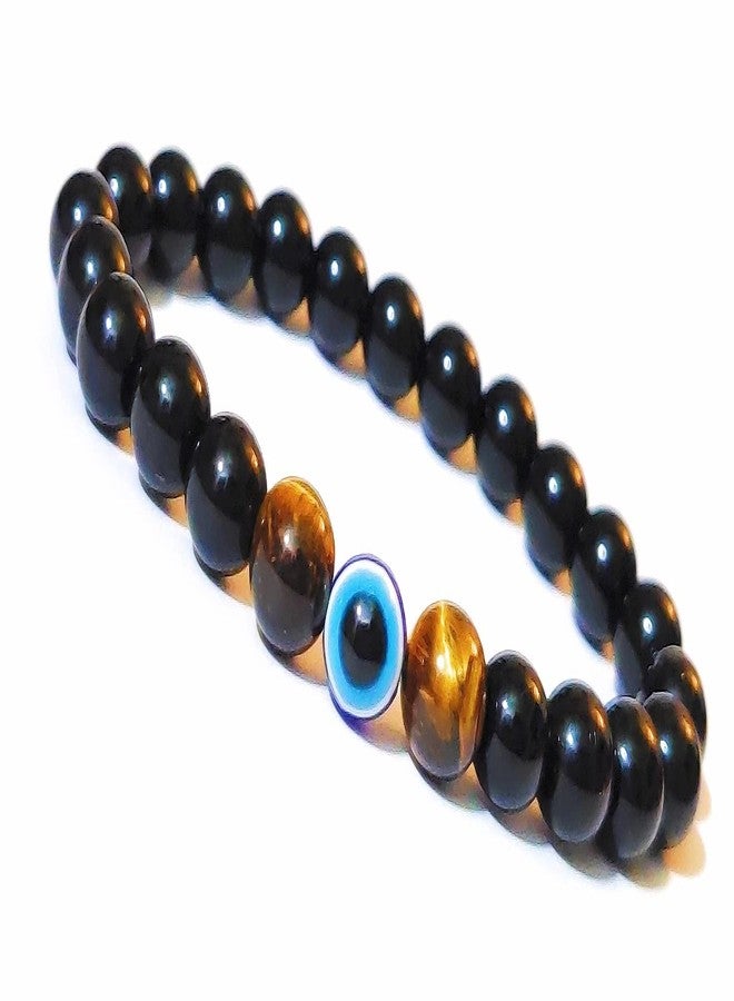 Jewel string Evil Eye with Tiger Eye black bead bracelet for confidence,luck,realese fear and anxiety for boy girl men women(size 7 inch) - Image 1