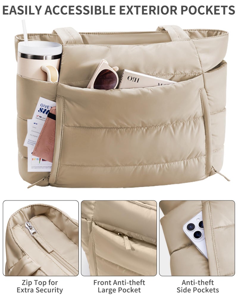 Bagstellar Puffer Tote Bag for Women, Lightweight Puffy Work Handbag Teacher Nurse Quilted Shoulder Bag for School Travel Gym - Image 5