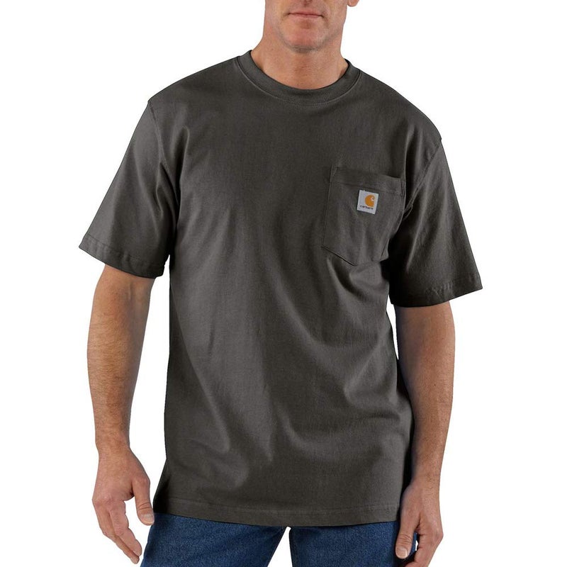 Carhartt mens Loose Fit Heavyweight Short-sleeve Pocket T-shirt work utility t shirts, Peat, Medium US