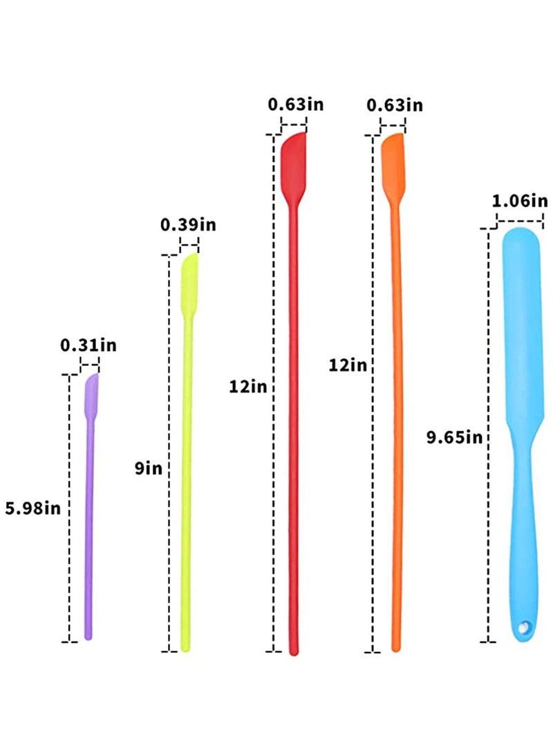 KASTWAVE 5 PCS Color Mini Thin Silicone Slim Spatulas Gadget Set, Small Jar Long Handle Skinny Makeup Spatula Tiny Scraper Tool, Slender Narrow Can Bottle Cosmetic Last Drop Spatula - Image 2