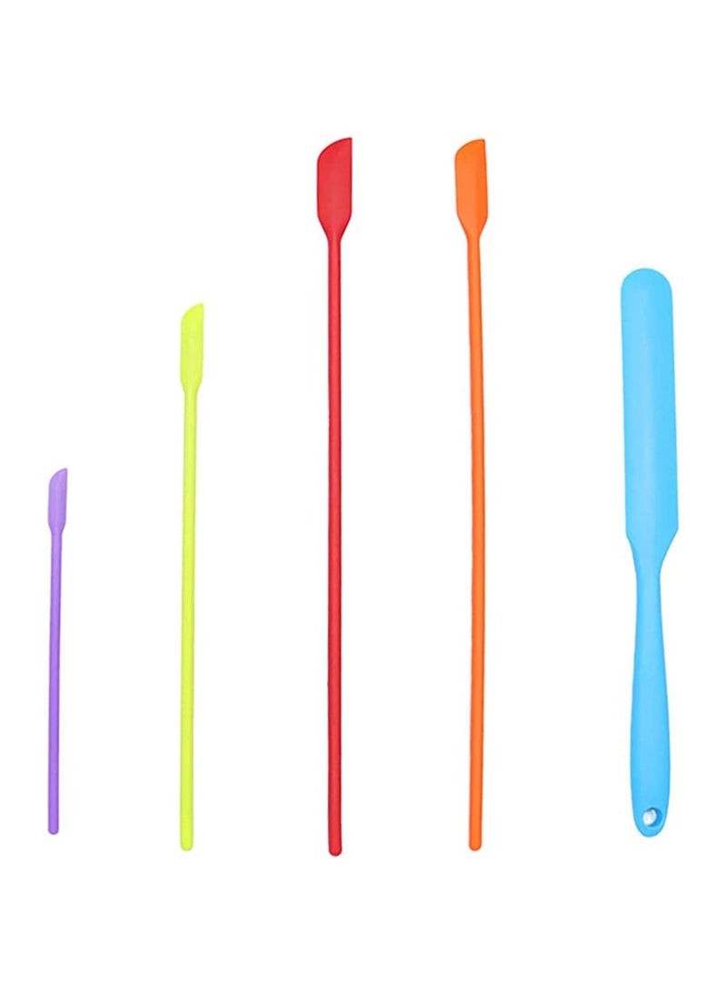 KASTWAVE 5 PCS Color Mini Thin Silicone Slim Spatulas Gadget Set, Small Jar Long Handle Skinny Makeup Spatula Tiny Scraper Tool, Slender Narrow Can Bottle Cosmetic Last Drop Spatula - Image 1