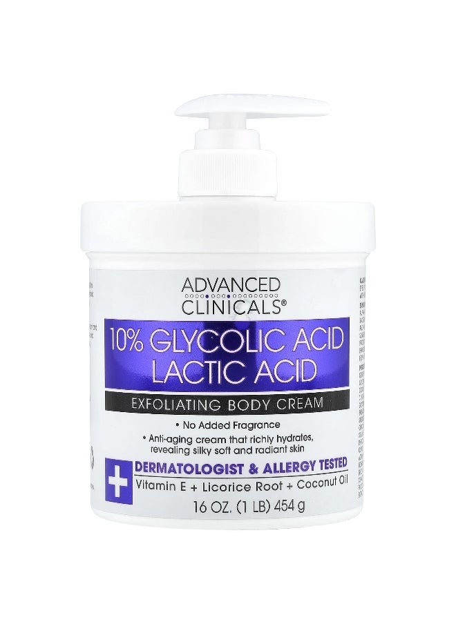 Advanced Clinicals Advanced Clinicals, 10% Glycolic Acid, Lactic Acid, Exfoliating Body Cream, 16 oz (454 g)  - Image 1