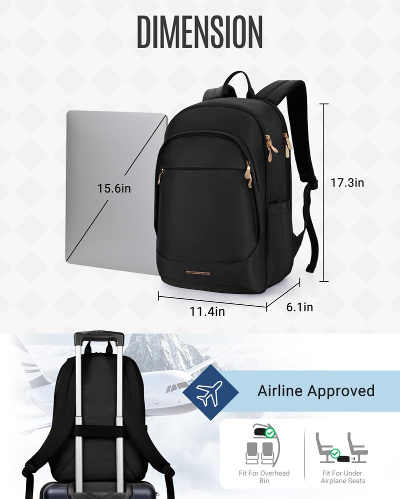 LIGHT FLIGHT LIGHT FLIGHT Travel Backpack for Women, 15.6 Inch Laptop Backpack with USB Charging Hole, Water Resistant College Bookbag, Large Capacity Black Computer Backpacks for Work, Black  - Image 3
