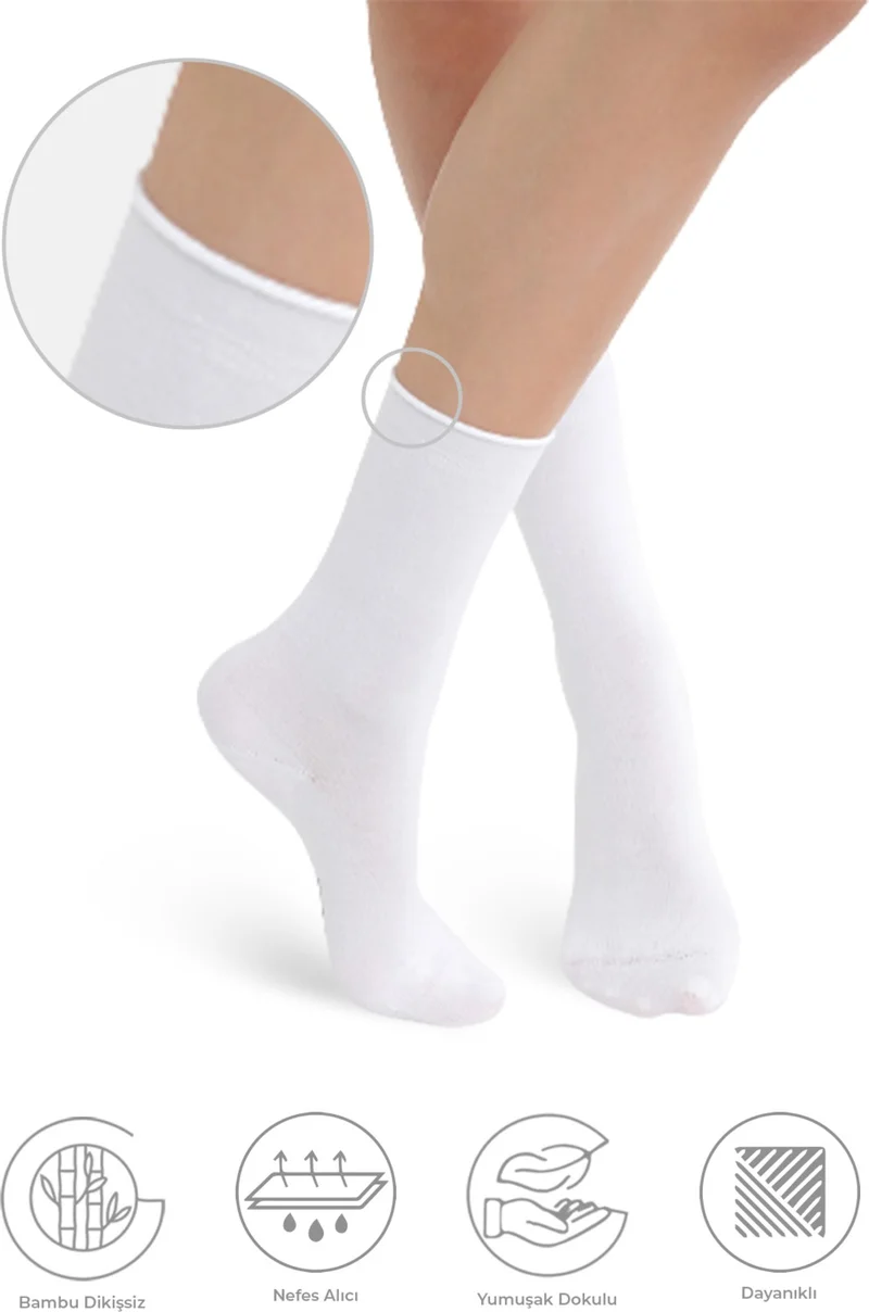 Saysez Bamboo Women's Elastic White Socket Seamless Premium Socks / No Traces