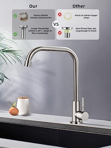 Bifordo Cold Only Water Faucet Single Hole Kitchen Sink Faucet SUS304 Stainless Steel Brushed Nickel - Image 3