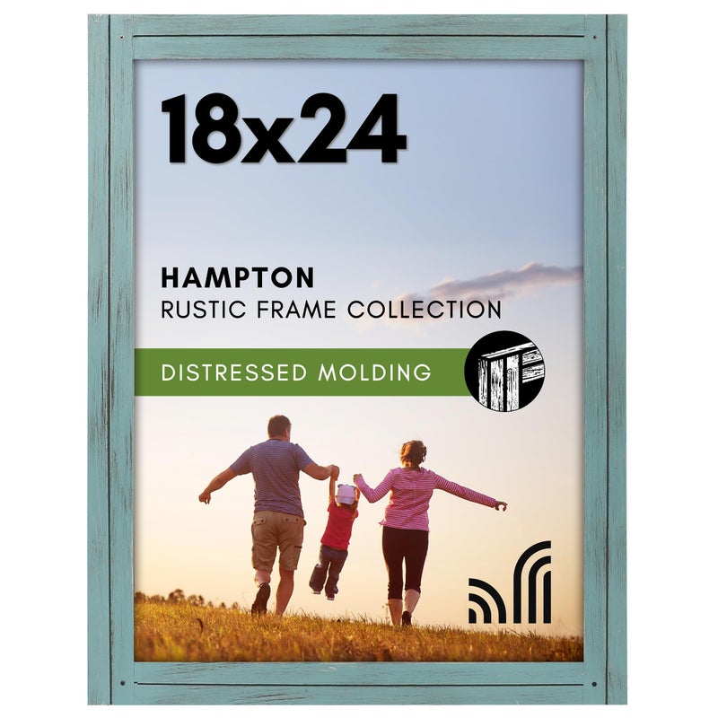 Americanflat 18x24 Poster Frame with Polished Plexiglass  Hampton Collection  Distressed Wood Picture Frames for Vertical or Horizontal Wall Display  Turquoise Blue