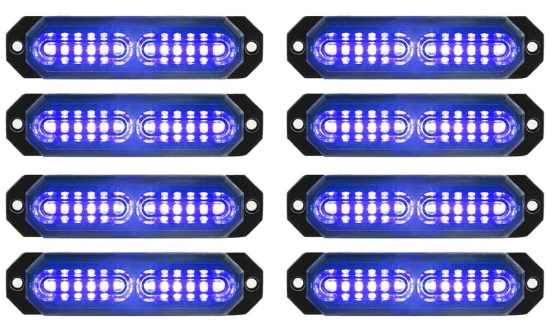 ASPL 8pcs Sync Feature Ultra Slim 12-LED Surface Mount Flashing Strobe Lights for Truck Car Vehicle LED Mini Grille Light Head Emergency Beacon Hazard Warning Lights (Blue) - Image 1