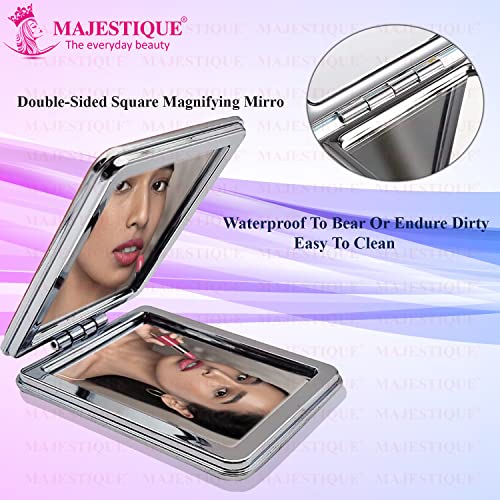 MAJESTIQUE Metal Glitter Square Pocket Mirror, 1X 2X Magnifying Folding, Compact, Framed, Tabletop Mounting for Girls, Men, Women - Designs and Color May Vary - Image 3