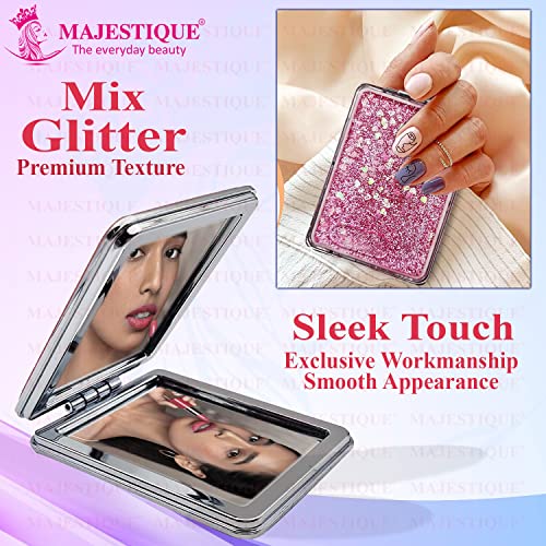 MAJESTIQUE Metal Glitter Square Pocket Mirror, 1X 2X Magnifying Folding, Compact, Framed, Tabletop Mounting for Girls, Men, Women - Designs and Color May Vary - Image 5