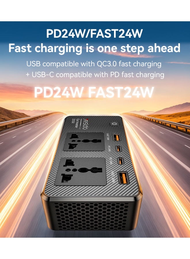 Yesido محول طاقة السيارة Yesido 200W - شاحن مركبة متعدد المنافذ مع مقابس AC، USB QC3.0 وشحن سريع PD - Image 3