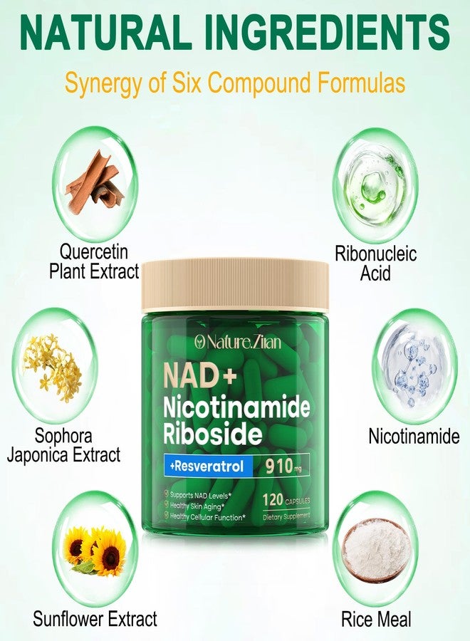 KZUO NAD Supplement 120 Capsules, Liposomal Nicotinamide Riboside, Resveratrol, Quercetin, NAD Nicotinamide Riboside Resveratrol 910mg for Women & Men, NAD Supplement for Anti Aging and Cell Regeneration - Image 2