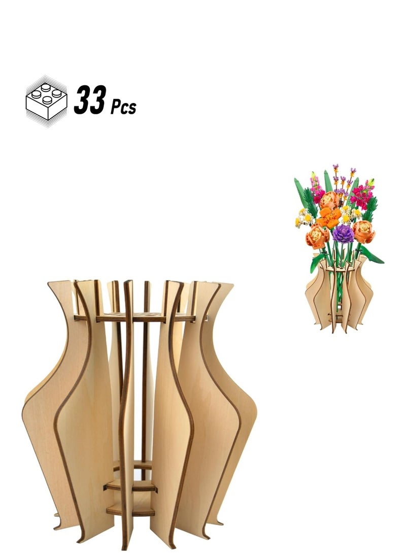 Captaintech Wooden Puzzle Flower Vase, Vase for Lego Flowers, for Lego Flower Bouquet Building Set, Aesthetic Home Decor, Display Stand for Lego Roses Cherry Blossom Sunflower Tulips Daffodils Lotus  - Image 1