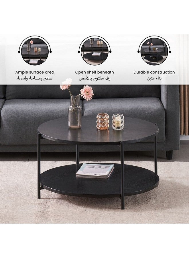 Micasa 2-Tier Open Shelf Round Coffee Table with Steel Leg Black 13 x 90 x 90 cm AD-CT0613B  - Image 3