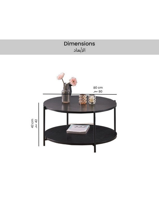 Micasa 2-Tier Open Shelf Round Coffee Table with Steel Leg Black 13 x 90 x 90 cm AD-CT0613B  - Image 5