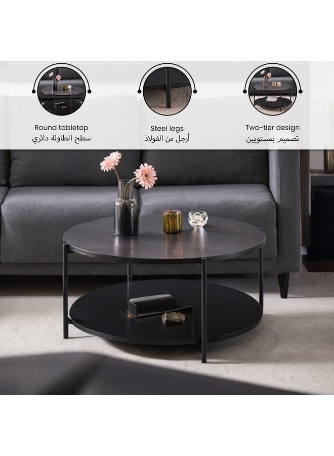 Micasa 2-Tier Open Shelf Round Coffee Table with Steel Leg Black 13 x 90 x 90 cm AD-CT0613B  - Image 4