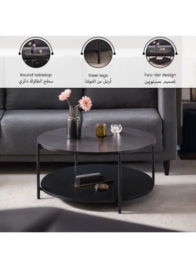 ميكاسا طاولة قهوة دائرية بمسوتيين برف مفتوح وأرجل فولاذ أسود 42 x 80 x 80 سم AD-CT0613B - Image 3
