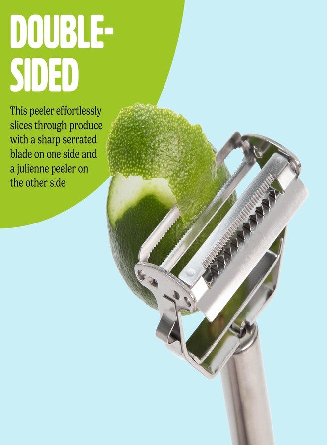 تيستي مقشرة خضار جوليان لذيذة مع فرشاة تنظيف، شفرات حادة من الفولاذ المقاوم للصدأ، طقم من قطعتين، آمنة للغسل في غسالة الأطباق - Image 3