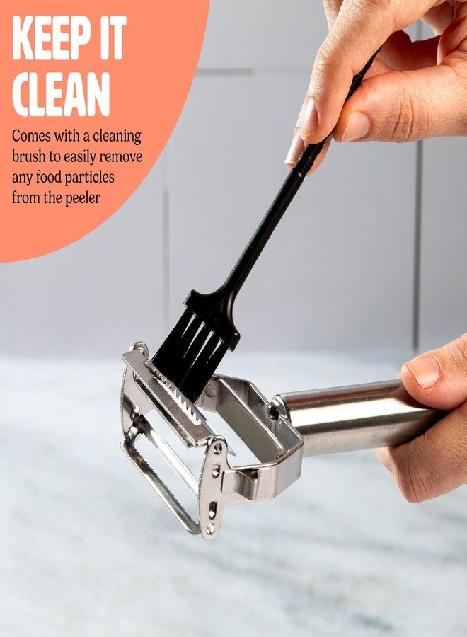 تيستي مقشرة خضار جوليان لذيذة مع فرشاة تنظيف، شفرات حادة من الفولاذ المقاوم للصدأ، طقم من قطعتين، آمنة للغسل في غسالة الأطباق - Image 5