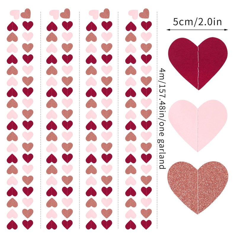 burgleda Burgundy-Red Rose-Gold Valentines Party-Decorations Heart-Garland - 52ft Pink Galentines Hanging Streamers Banner,Women Romantic Special Night Wedding Bachelorette Birthday Backdrop Decor Burgleda - Image 2