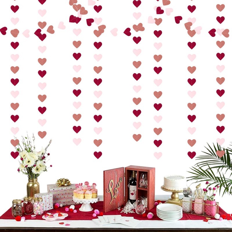burgleda Burgundy-Red Rose-Gold Valentines Party-Decorations Heart-Garland - 52ft Pink Galentines Hanging Streamers Banner,Women Romantic Special Night Wedding Bachelorette Birthday Backdrop Decor Burgleda - Image 4