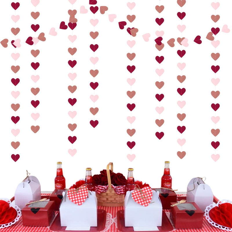 burgleda Burgundy-Red Rose-Gold Valentines Party-Decorations Heart-Garland - 52ft Pink Galentines Hanging Streamers Banner,Women Romantic Special Night Wedding Bachelorette Birthday Backdrop Decor Burgleda - Image 5