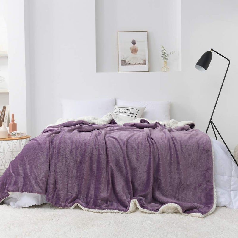 NANPIPER Couch Blanket Reversible Sherpa Flannel Blanket Ultra-Soft Plush Warm Fleece Microfiber (60"x80",Cassis Purple) - Image 2