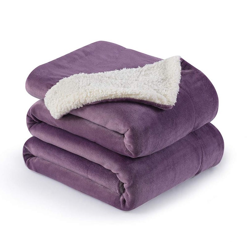 NANPIPER Couch Blanket Reversible Sherpa Flannel Blanket Ultra-Soft Plush Warm Fleece Microfiber (60"x80",Cassis Purple) - Image 1