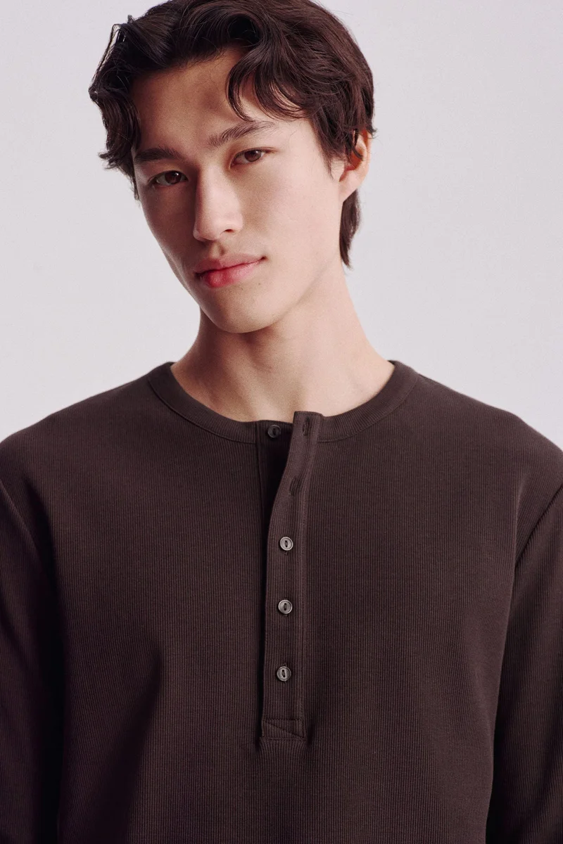 H&M  Slim Fit Ribbed Henley shirt for Men | Best Price UAE