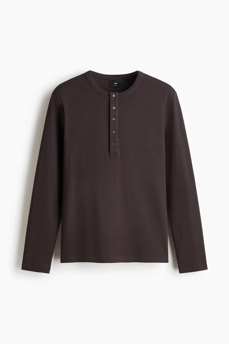 H&M  Slim Fit Ribbed Henley shirt for Men | Best Price UAE