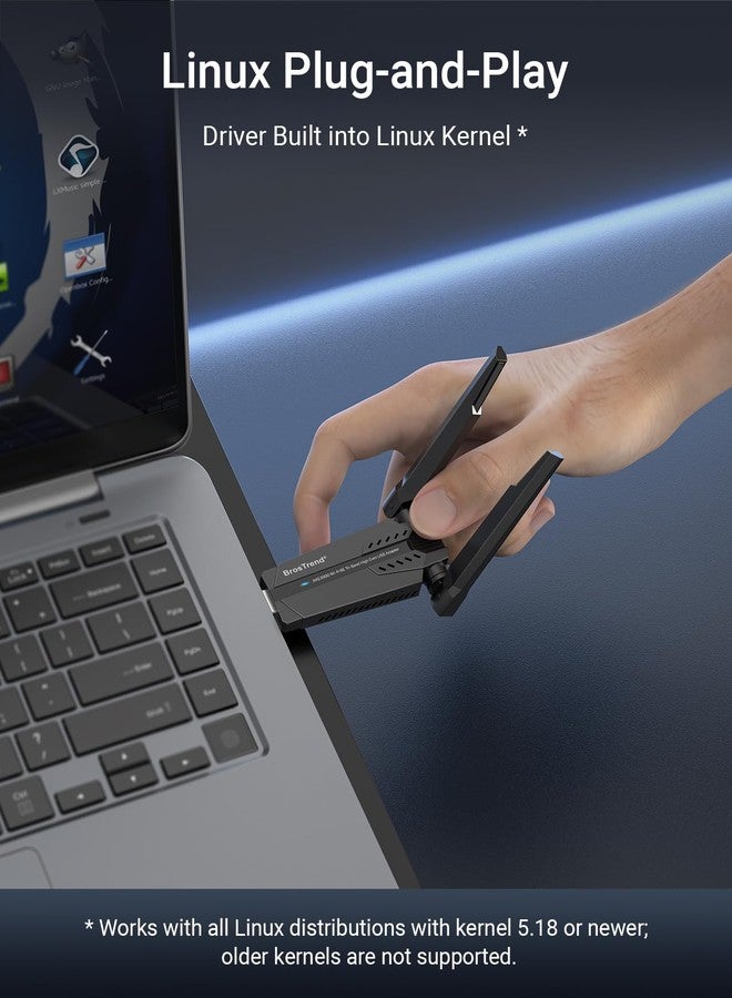 BrosTrend AXE3000 Tri-Band Linux WiFi Adapter Plug & Play for Ubuntu, Fedora, Mint, Debian, Arch, Kali, Manjaro, openSUSE, Raspberry Pi OS etc. Linux USB WiFi Adapter for PC, WiFi-6E 6GHz /5GHz/2.4GHz - Image 2