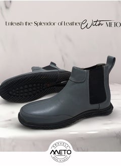 Meto Gray Chelsea lace-up boots made of genuine natural leather and a toe sole  - Image 2