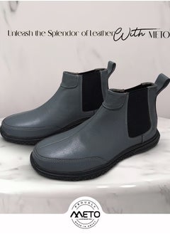 Meto Gray Chelsea lace-up boots made of genuine natural leather and a toe sole  - Image 3