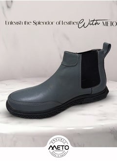 Meto Gray Chelsea lace-up boots made of genuine natural leather and a toe sole  - Image 4