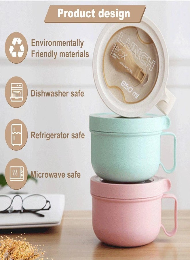 Rarapop 2 Pack Microwave Soup Bowl Containers with Lids, 28.7oz Wheat Straw Ramen Noodles Cup Mug for Instant Noodles,Oatmeal, Gumbo, Salad,Crunch,Cereal & More, Easy-Grip Design(Beige,Green) - Image 2