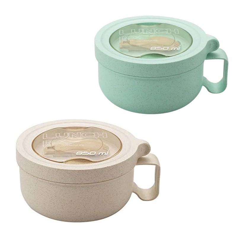 Rarapop 2 Pack Microwave Soup Bowl Containers with Lids, 28.7oz Wheat Straw Ramen Noodles Cup Mug for Instant Noodles,Oatmeal, Gumbo, Salad,Crunch,Cereal & More, Easy-Grip Design(Beige,Green) - Image 1