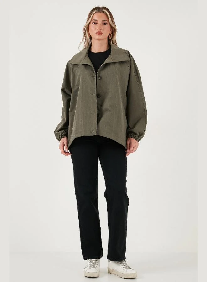 Lela Lela Cotton Blend Oversize Jacket Collar Buttoned Short Trench Coat Women's TRENCH COAT 6839627