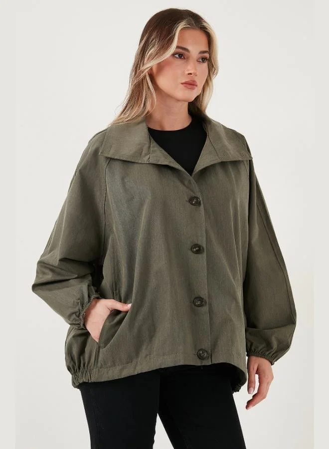 Lela Lela Cotton Blend Oversize Jacket Collar Buttoned Short Trench Coat Women's TRENCH COAT 6839627