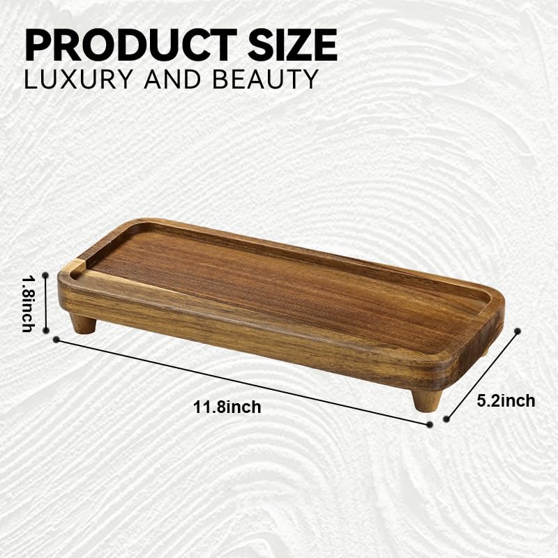 Janxin Vanity Tray, Bathroom Tray, Soap Dispenser Tray for Bathroom, Kitchen and Home Decor(Acacia-Small) - Image 2