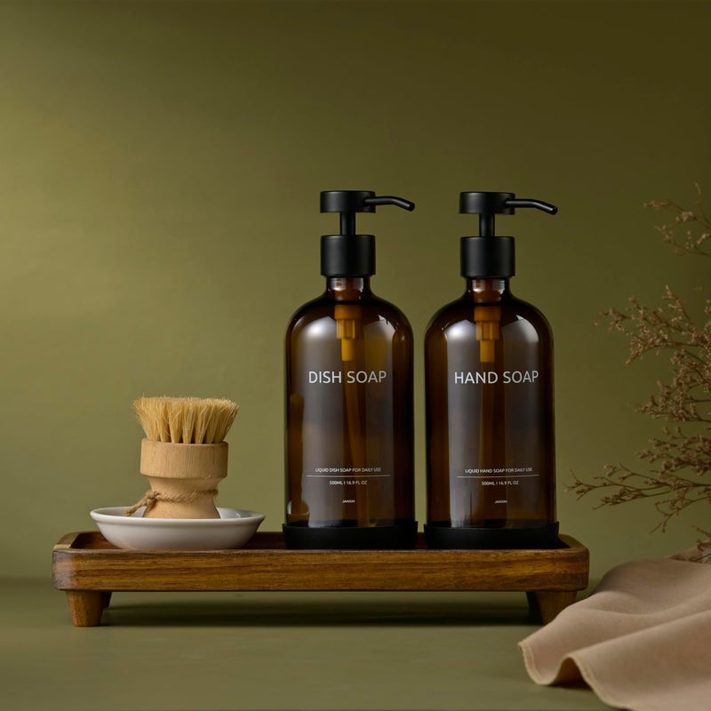 Janxin Vanity Tray, Bathroom Tray, Soap Dispenser Tray for Bathroom, Kitchen and Home Decor(Acacia-Small) - Image 3
