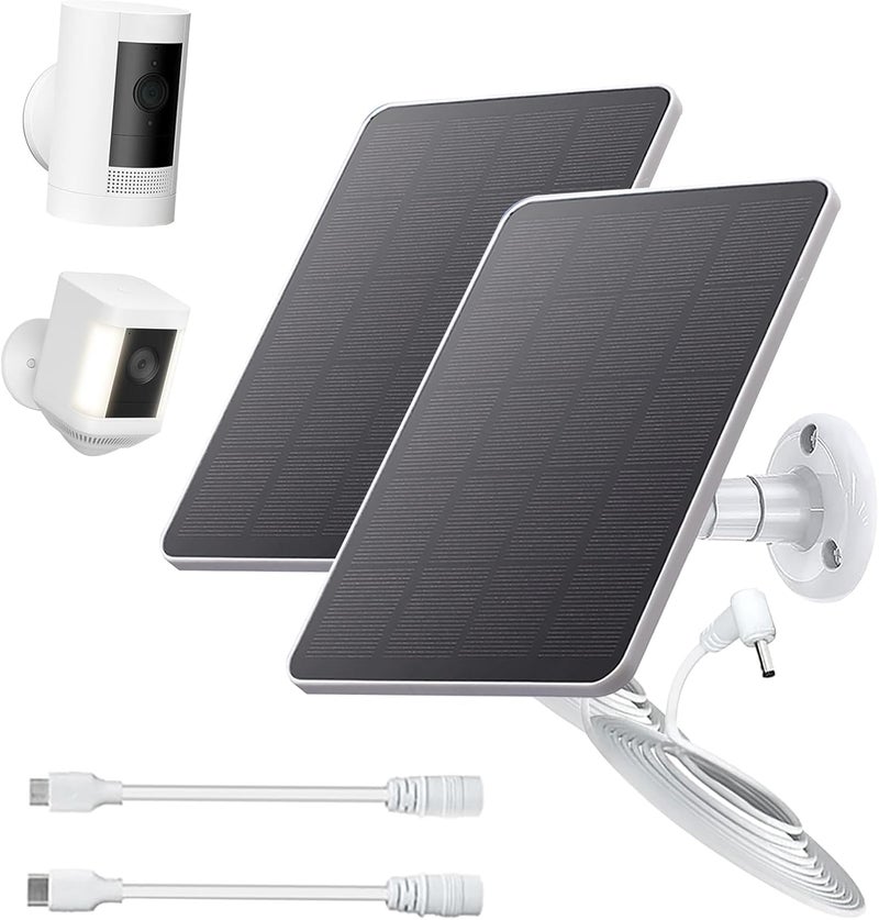 TEKCAM Solar Panel Compatible with Ring Stick Up Cam/Pro Battery, Spotlight Cam/Plus/Pro Battery, 5V Solar Panel Charger with 9.8ft DC Charging Cable, Micro USB & Type C Port, Adjustable Wall Mount (2 Pack) - Image 1