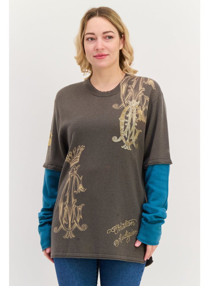 CHRISTIAN AUDIGIER Women Round Neck Embellished Sweater, Grey  - Image 1