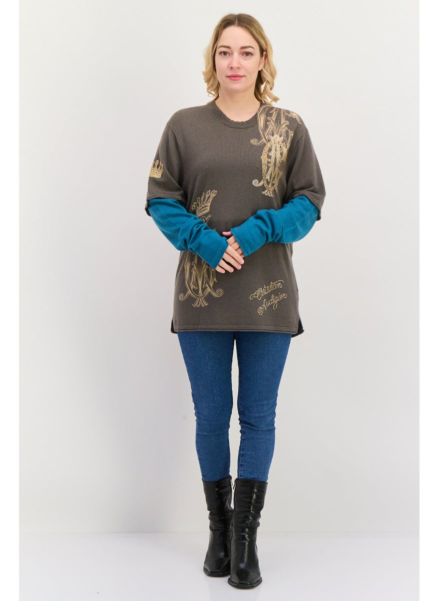 CHRISTIAN AUDIGIER Women Round Neck Embellished Sweater, Grey  - Image 4