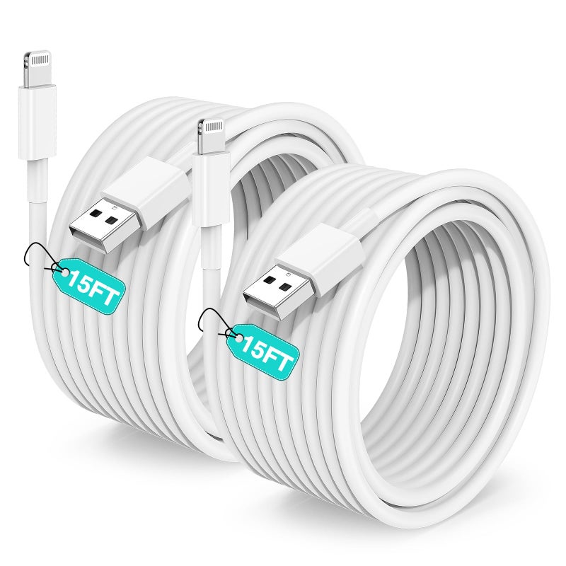 Hcoob 15 FT iPhone Charger Cord Extra Long, [Apple MFi Certified] Lightning Cable 5M, 2.4A Long iPhone Charger Cable Fast Charging Cable 15 Foot for iPhone 14/14pro/13/12/11/11Pro/X/XR/XS Max/8-White - Image 1