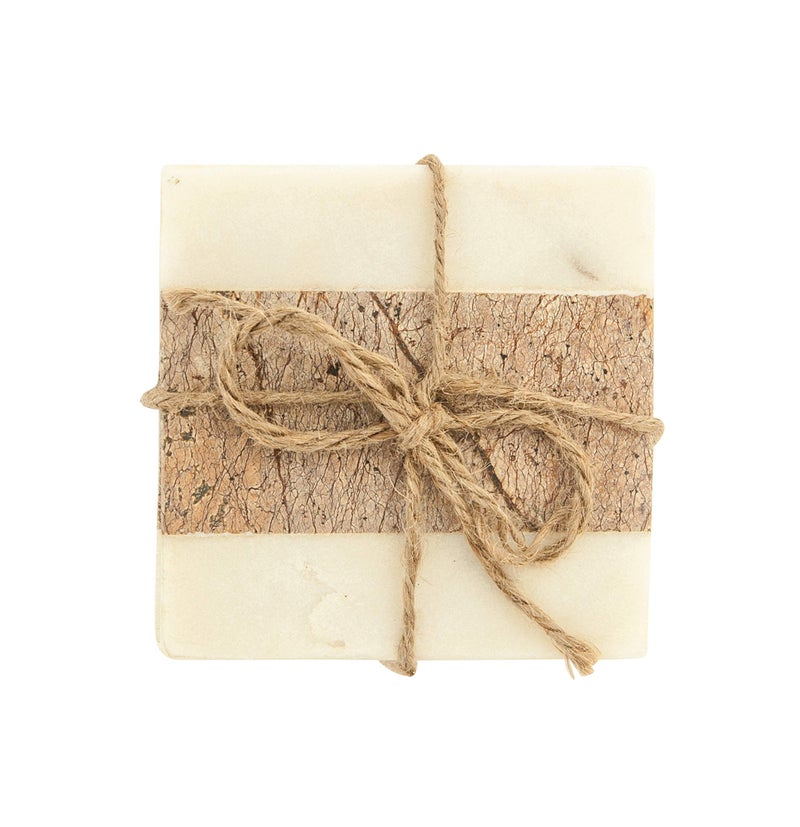 Creative Co-Op Square Marble Coasters with Jute String  Brown (Set of 4 Pieces) - Image 4