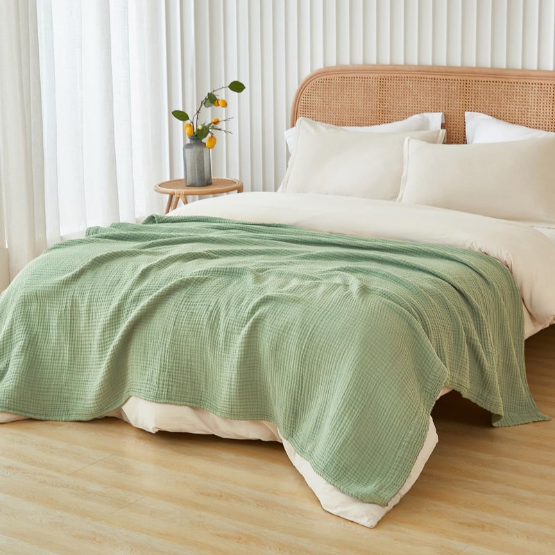 EMME Cotton Blanket Queen Size for Bed Soft Large Muslin Bed Blankets 90"x90" Lightweight Breathable Blanket Bedspread All Season Gauze, Sage Green - Image 2